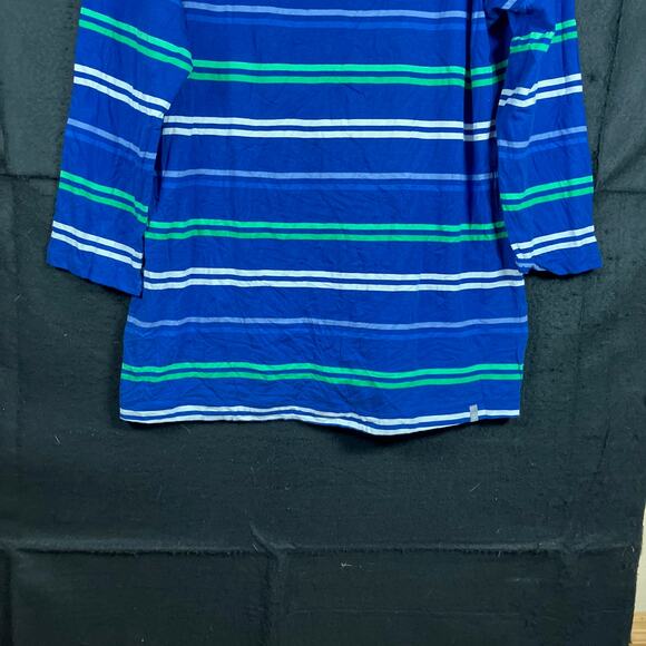 T By Talbots Women Shirt Blue Striped Boat Neck Cross Back Long Sleeve Stretch L - Picture 3 of 12